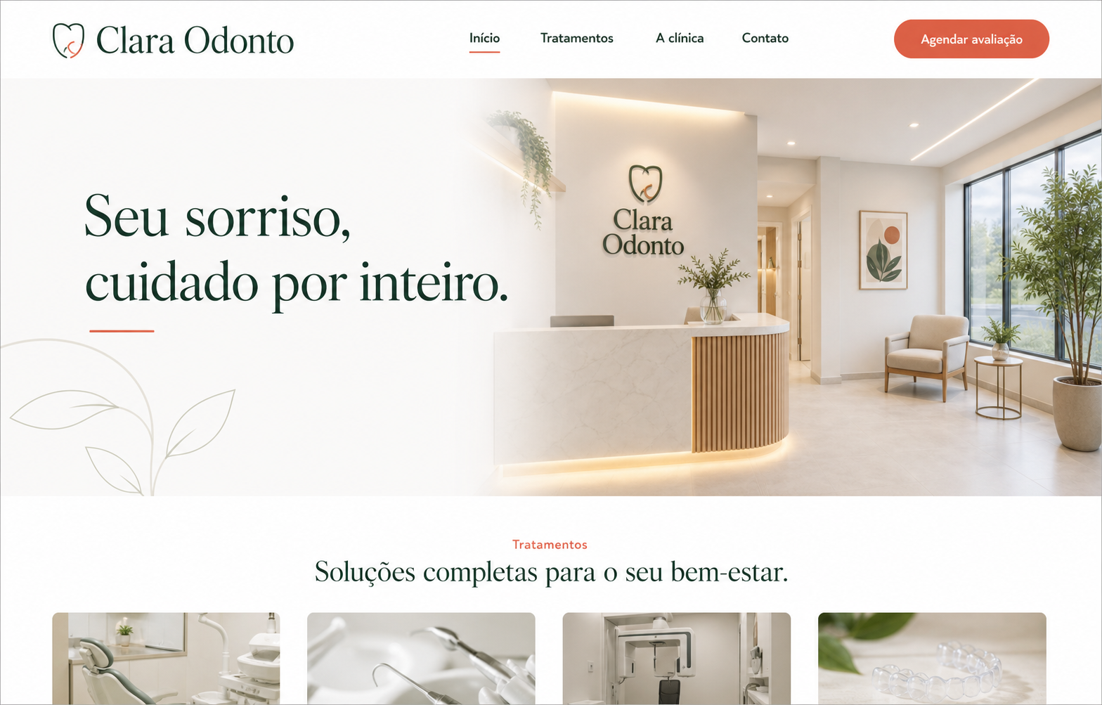 Projeto conceitual de website para a clínica fictícia Clara Odonto